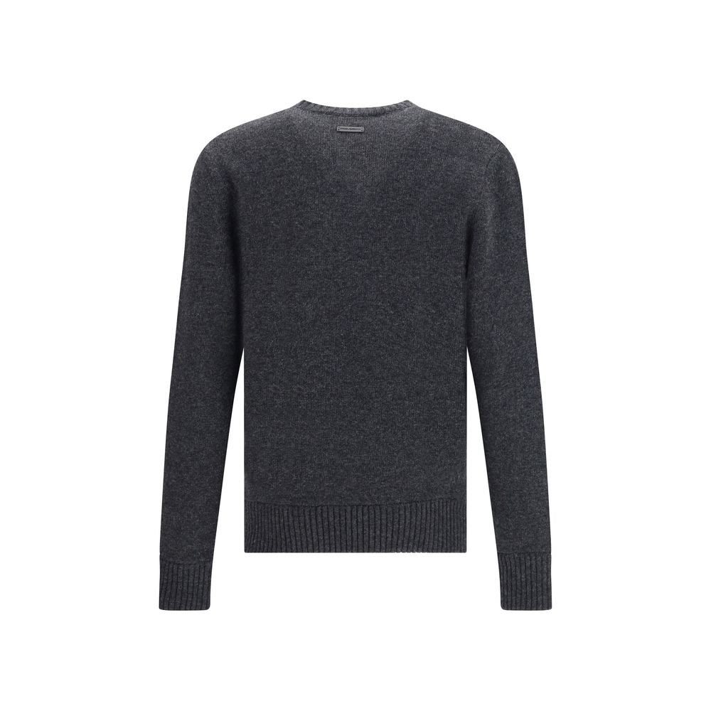 Dolce & Gabbana Gray Fleece Wool Sweatshirt with V-neck design, long sleeves, perfect for casual and formal outfits, 100% wool.