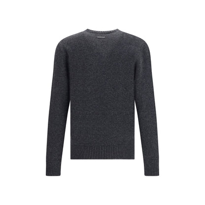 Dolce & Gabbana Gray Fleece Wool Sweatshirt with V-neck design, long sleeves, perfect for casual and formal outfits, 100% wool.