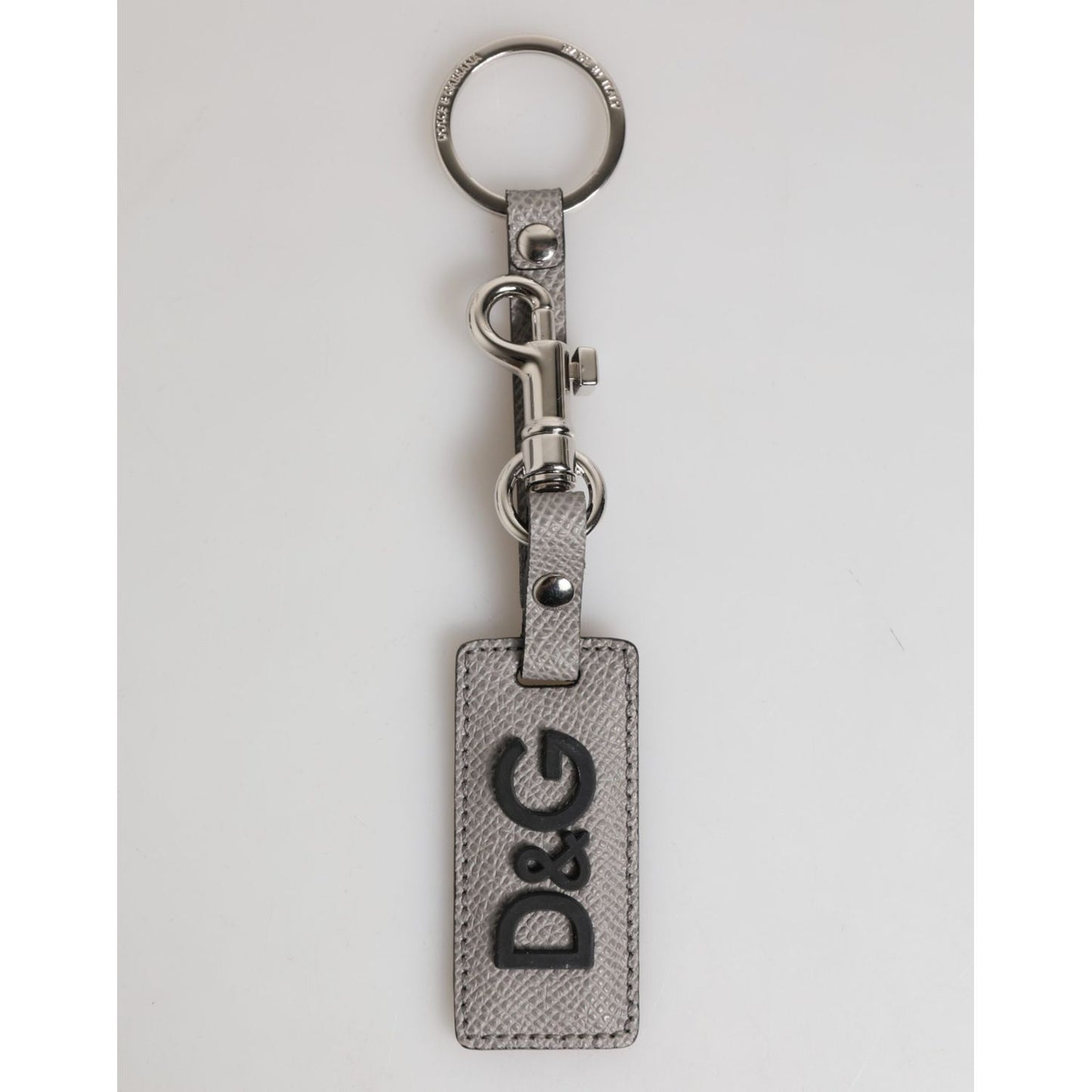 Dolce & Gabbana Gray Leather Logo Metal Ring Keychain Holder Men Keyring