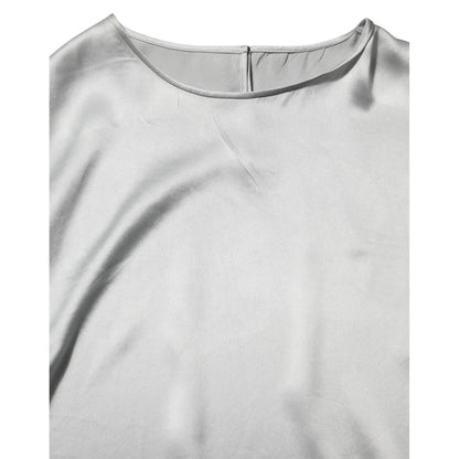 Dolce & Gabbana Gray Silk Satin Floral Lace Long Sleeve Top with round neck and elegant design.