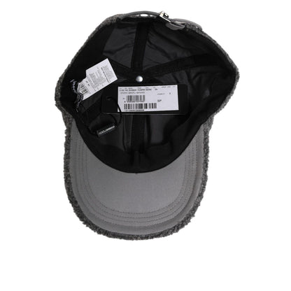 Interior view of Dolce & Gabbana Gray Wool Fleece Rapper Men Baseball Capello Hat showcasing adjustable fit and fleece material.
