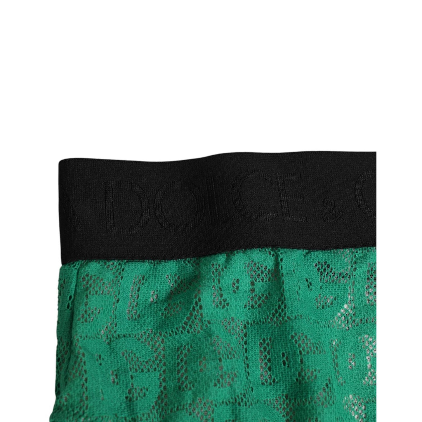 Dolce & Gabbana Green DG Logo Lace High Brief Panty Underwear with elastic waistband and all-over lace design in vibrant green.