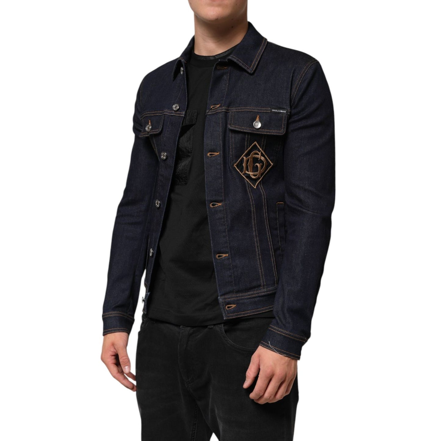 Dolce & Gabbana Indigo Blue Denim Slim Fit Logo Patch Jacket