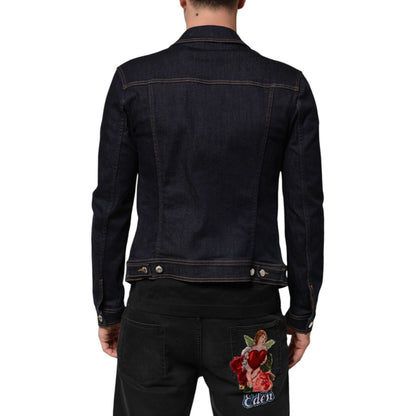 Dolce & Gabbana Indigo Blue Denim Slim Fit Logo Patch Jacket