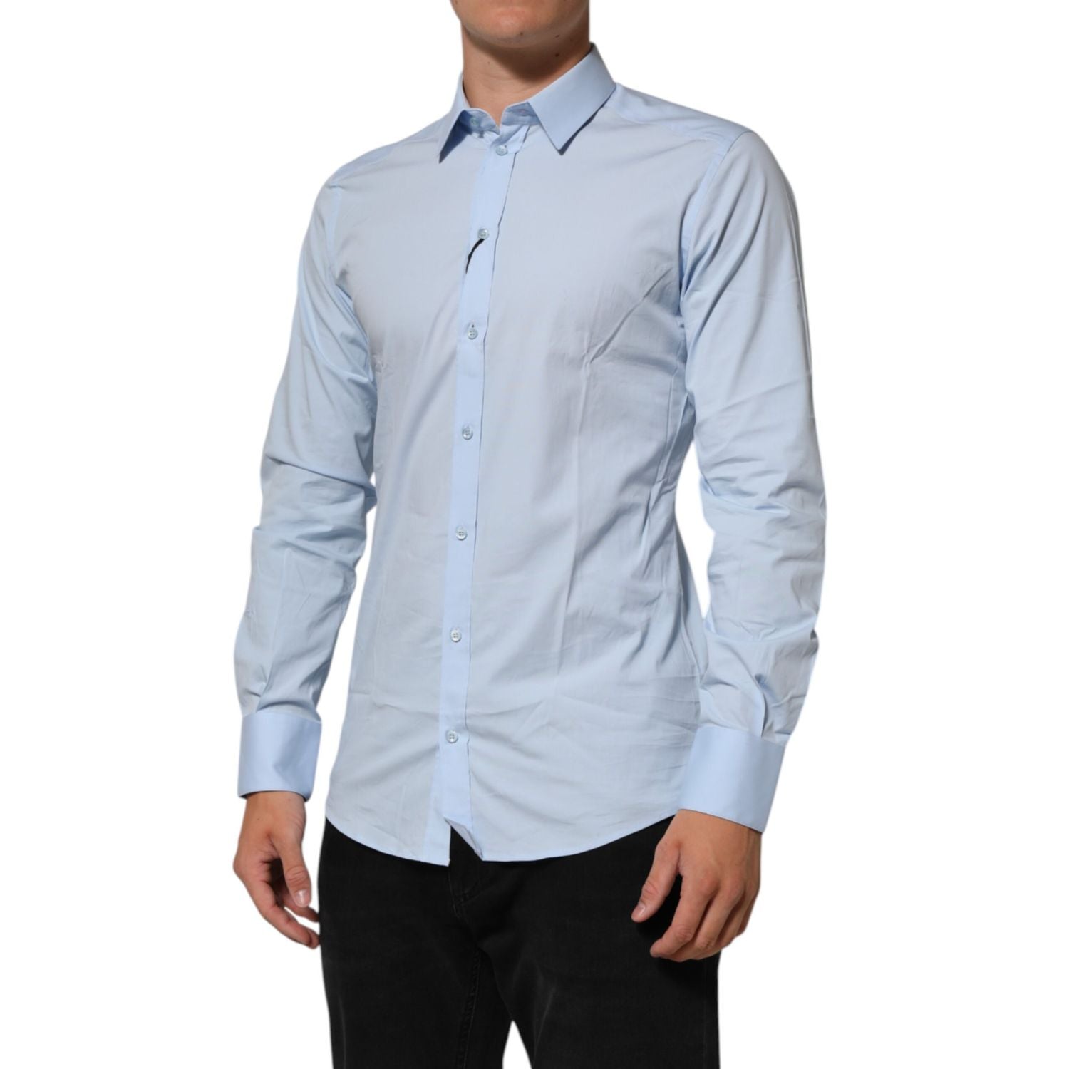 Dolce & Gabbana Light Blue Cotton GOLD Formal Men Dress Shirt
