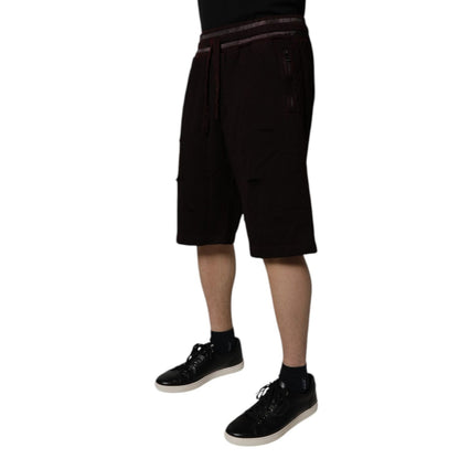 Dolce & Gabbana Maroon Cotton Logo Plaque Men Bermuda Shorts