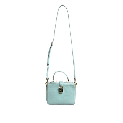 Dolce & Gabbana Mint Green Embossed Leather Padlock Shoulder Bag with gold detailing and adjustable strap.