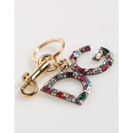 Dolce & Gabbana Multicolor Crystal DG Logo Gold Keychain Charm Keyring with lobster clasp on white background