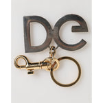 Dolce & Gabbana Multicolor Crystal DG Logo Gold Keychain Charm Keyring with polished gold-tone detail and lobster clasp.
