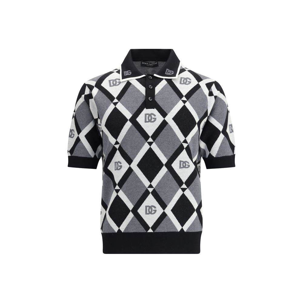 Dolce & Gabbana Multicolor Fleece Wool Polo Shirt with diamond pattern design and a classic collar, made from 100% fleece wool.