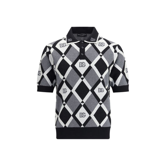 Dolce & Gabbana Multicolor Fleece Wool Polo Shirt with diamond pattern design and a classic collar, made from 100% fleece wool.