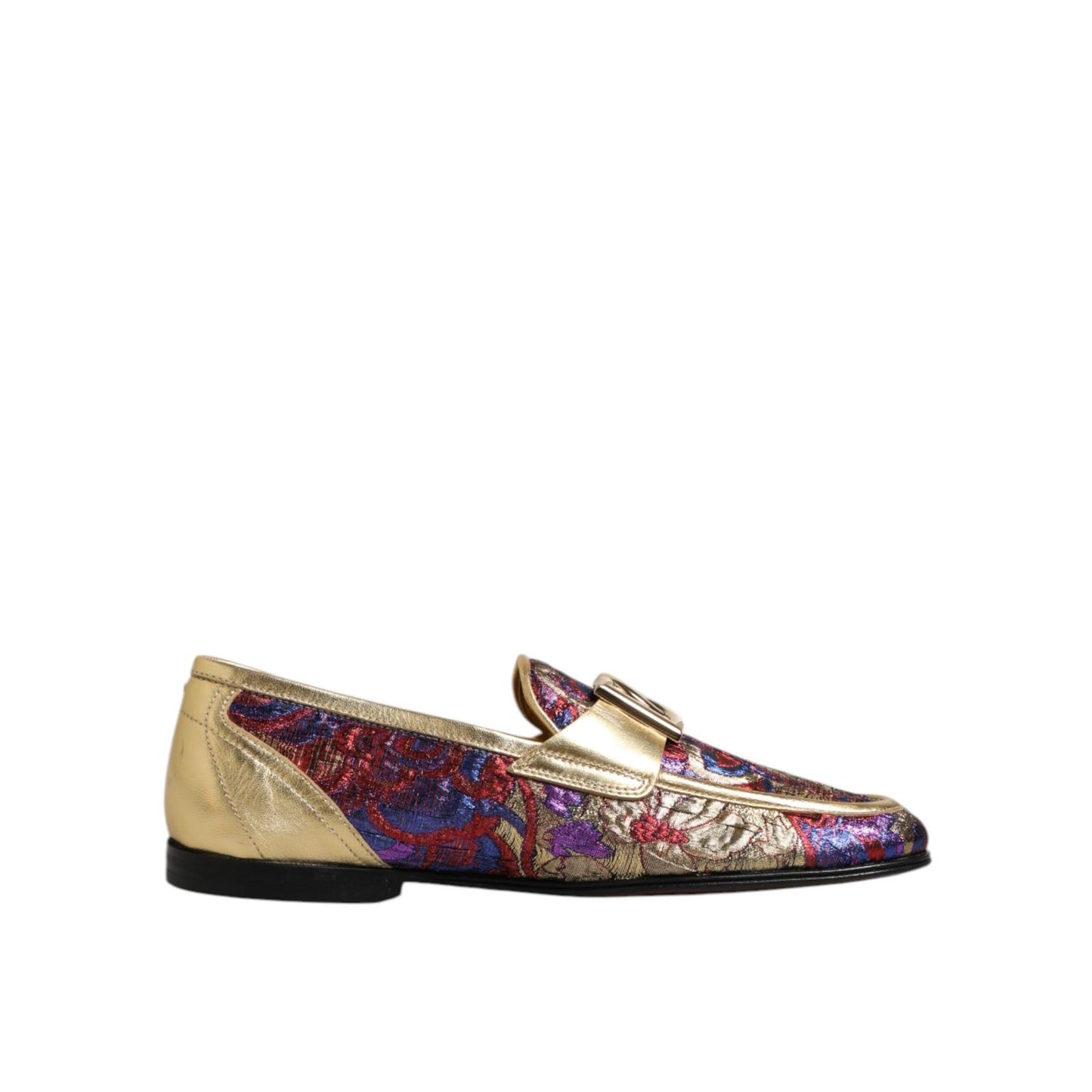 Dolce & Gabbana Multicolor Jacquard Gold DG Logo Loafer Shoes with intricate patterns and luxurious detailing for a stylish look.