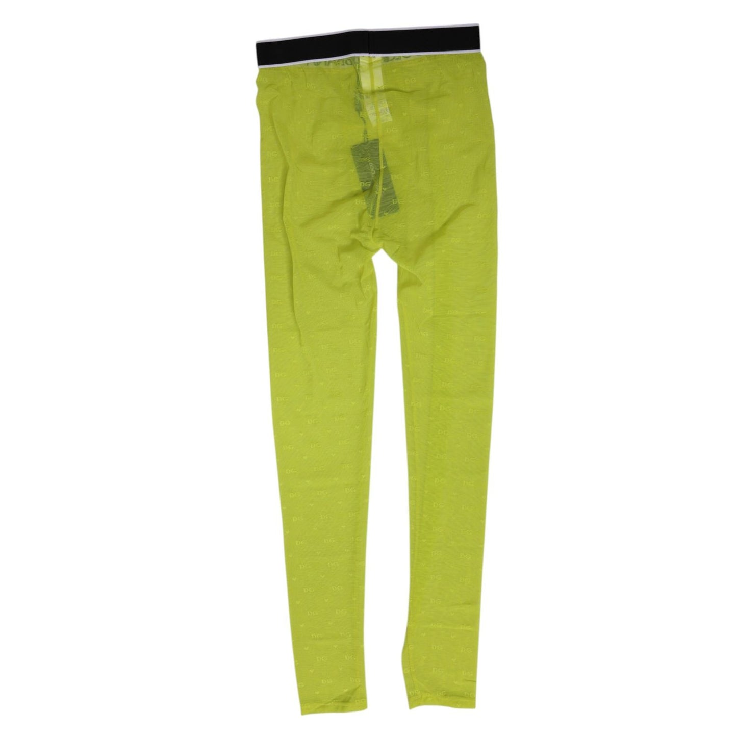 Dolce & Gabbana Neon Green Nylon Logo Lace Leggings Pants Underwear featuring vibrant design and logo waistband.