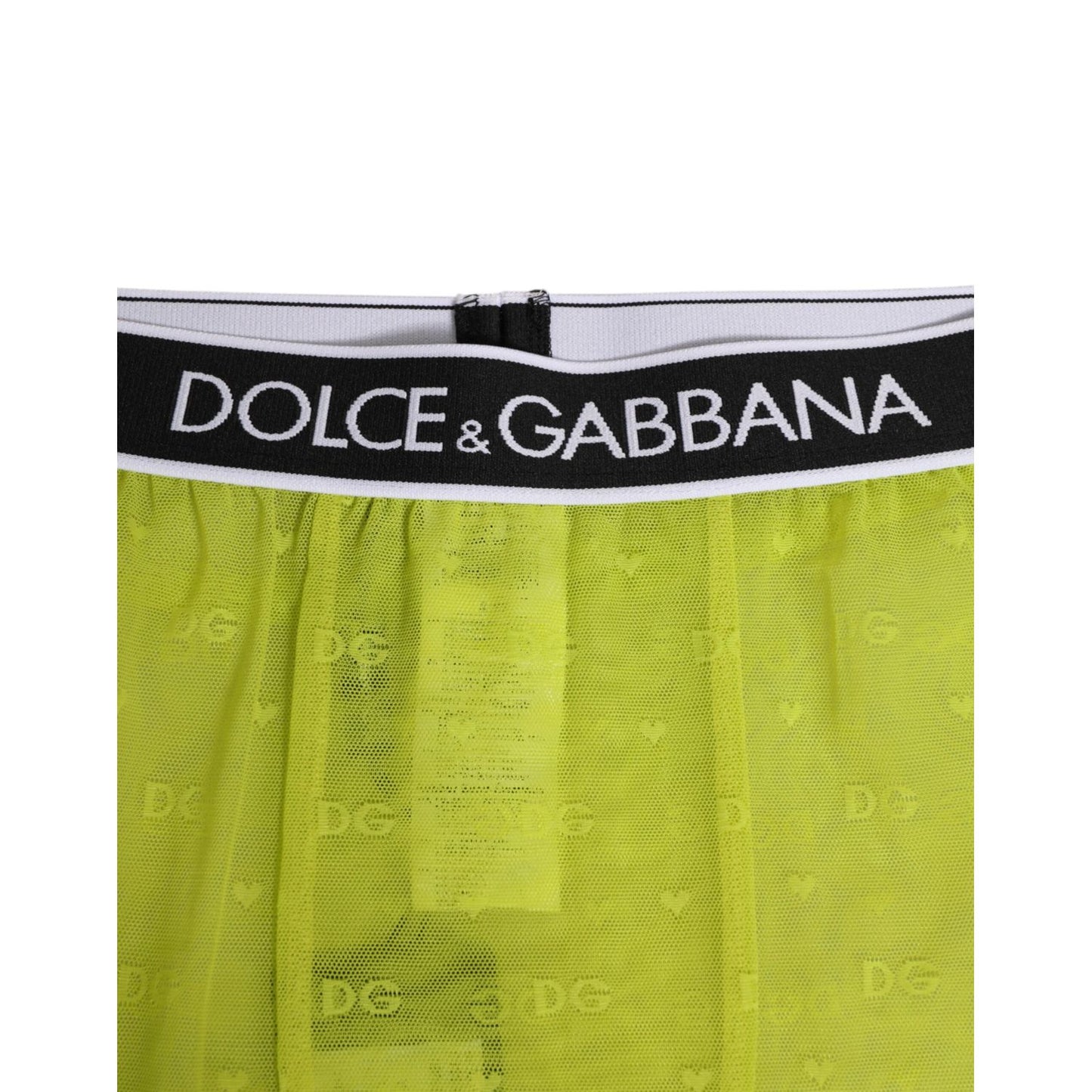 Dolce & Gabbana Neon Green Nylon Logo Lace Leggings Pants Underwear with DG logo waistband, stylish and modern design.