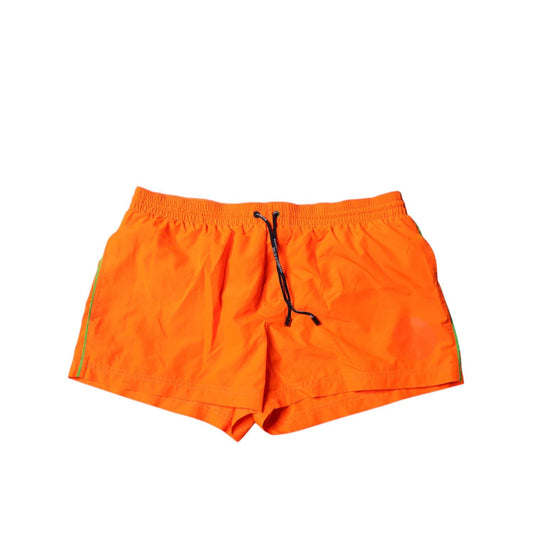 Dolce & Gabbana Orange Polyester Beachwear Shorts 2Pc Swimwear with elastic waist and drawstring from preowned collection.
