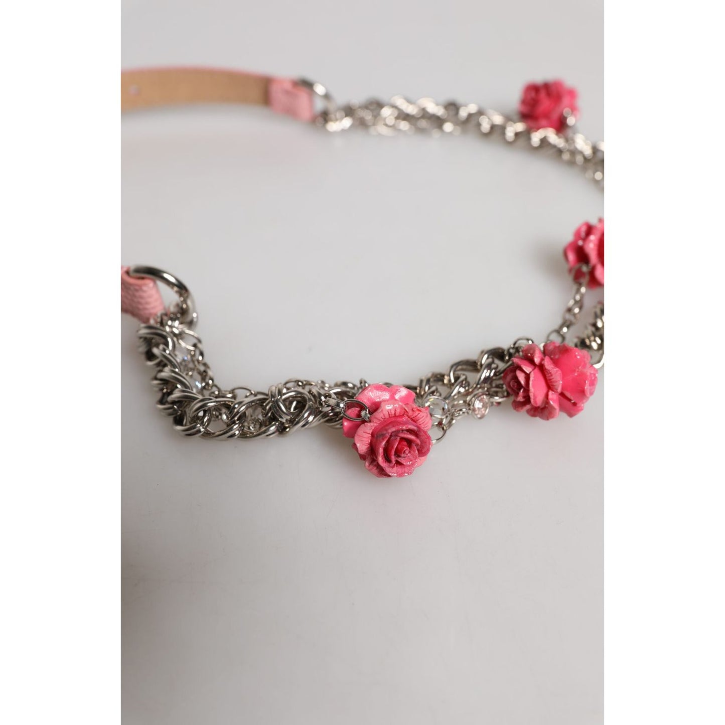 Dolce & Gabbana Pink Embelished Roses Textured Leather Belt WMB474-40