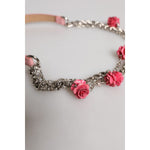 Dolce & Gabbana Pink Embelished Roses Textured Leather Belt WMB474-40