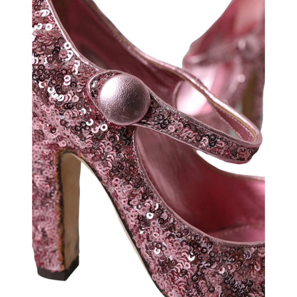 Dolce & Gabbana Pink Sequin Mary Jane Pumps High Heels Shoes, elegant design with glittering sequins, perfect for luxury fashion.