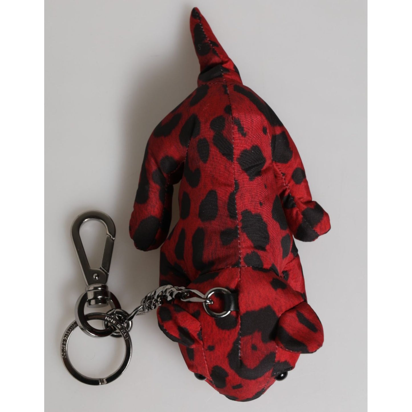 Dolce & Gabbana Red Black Polyester Animal Silhouette Keychain Keyring with metal hardware and logo details.