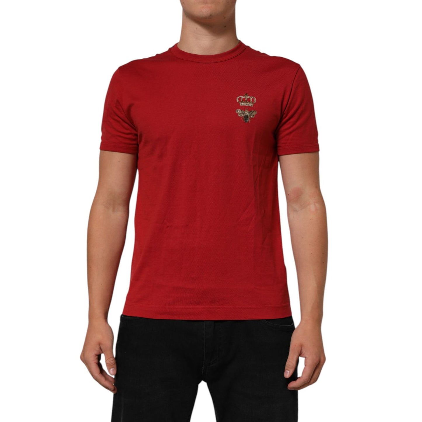 Dolce & Gabbana Red Crown Bee Cotton Short Sleeve T-shirt worn by male model