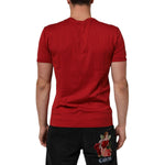 Back view of Dolce & Gabbana Red Crown Bee Cotton Short Sleeve T-shirt worn by model, showcasing design details.