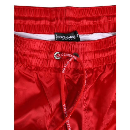 Dolce & Gabbana Red Nylon Drawstring Beachwear Shorts Swimwear