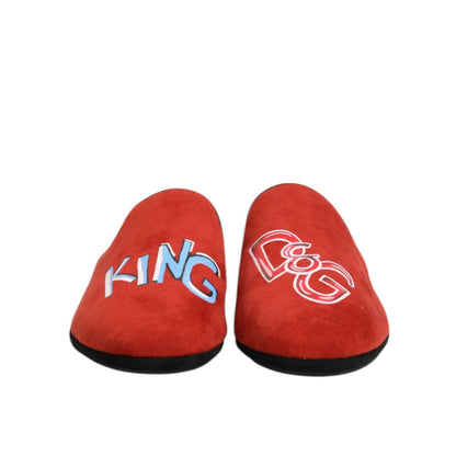 Dolce & Gabbana Red Suede DG King Men House Slippers Shoes