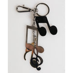 Dolce & Gabbana Silver Musical Note Key Holder Keychain Bag Charm Keyring with shiny finish and clasp, fashion accessory.