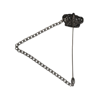 Dolce & Gabbana Silver Tone Brass Crown Chain Women Brooch Lapel Pin