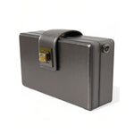 Dolce & Gabbana Steel Gray Leather Box Shape Shoulder Gold DG Logo Plaque Bag with polished gold hardware.