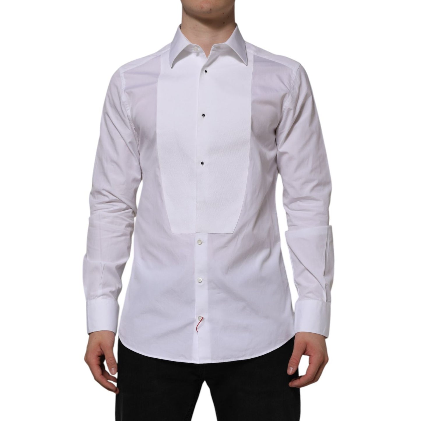 Dolce & Gabbana White Bib Cotton Popline GOLD Men Formal Shirt