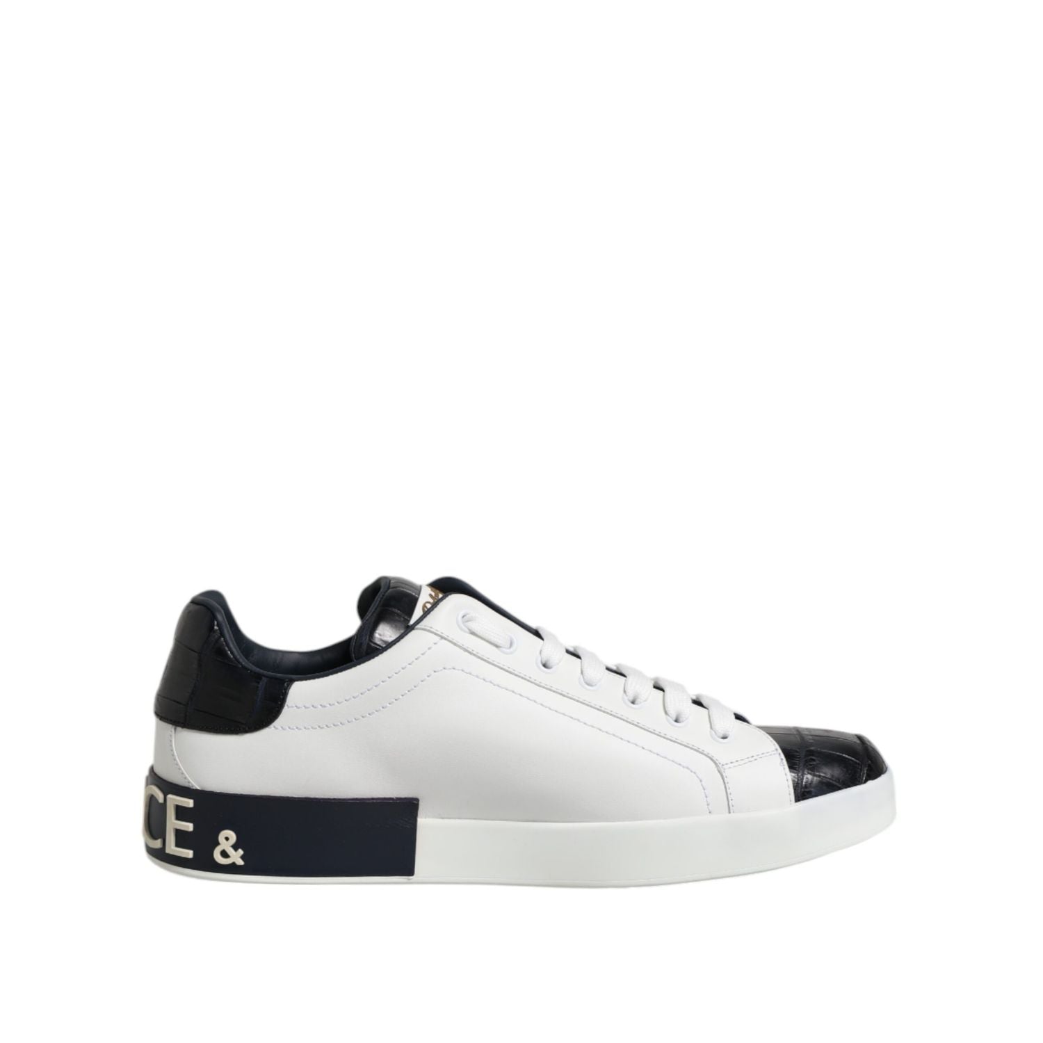 Dolce & Gabbana White Black Leather Portofino Sneaker Shoes