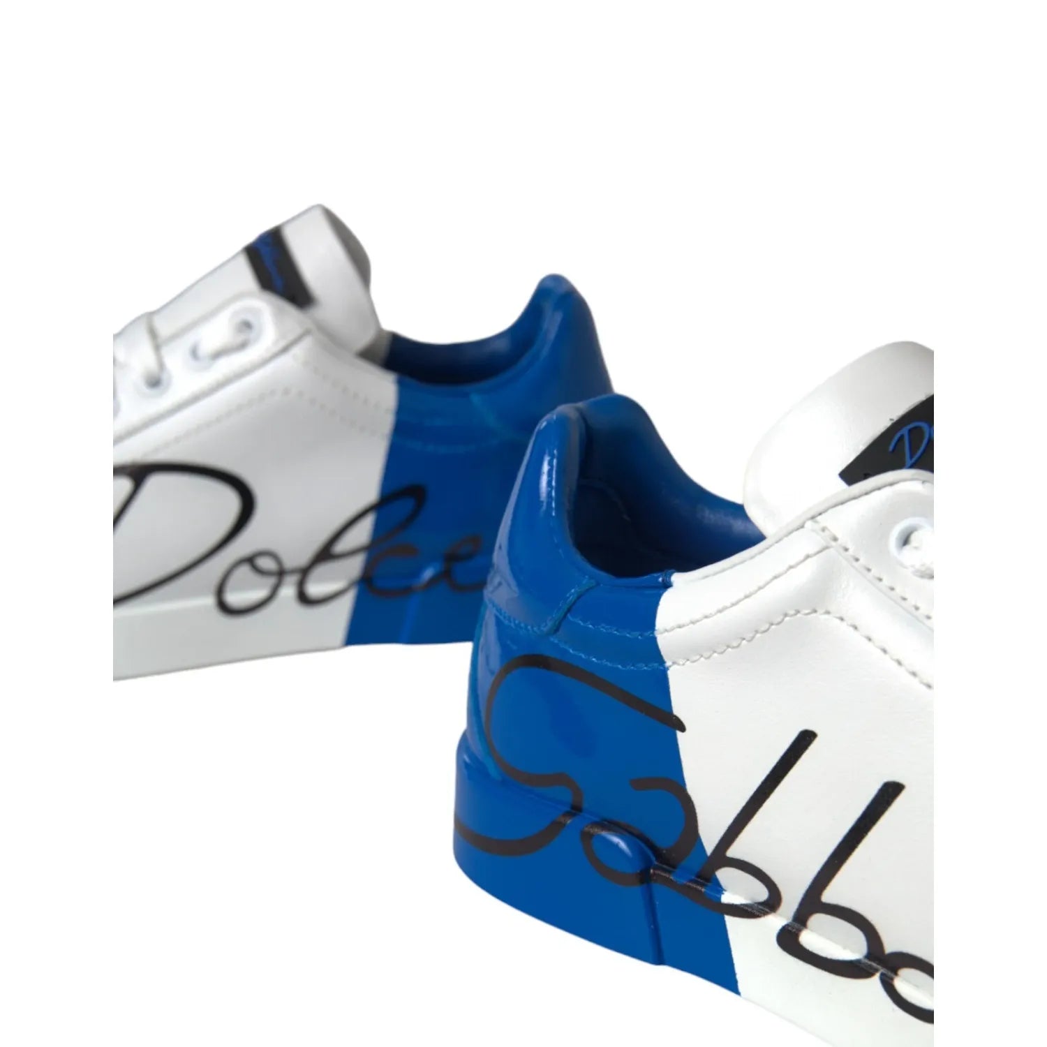 Dolce & Gabbana White Blue Logo Low Top Leather Sneakers Shoes