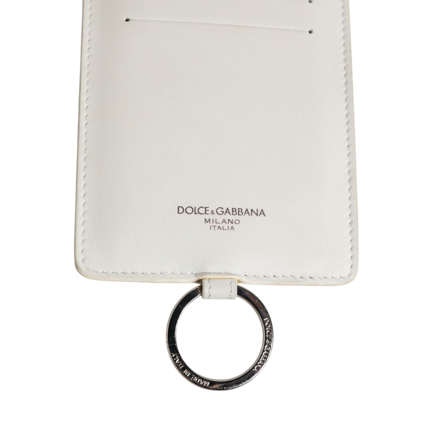 Dolce & Gabbana White Calf Leather Lanyard Logo Card Holder Men Wallet