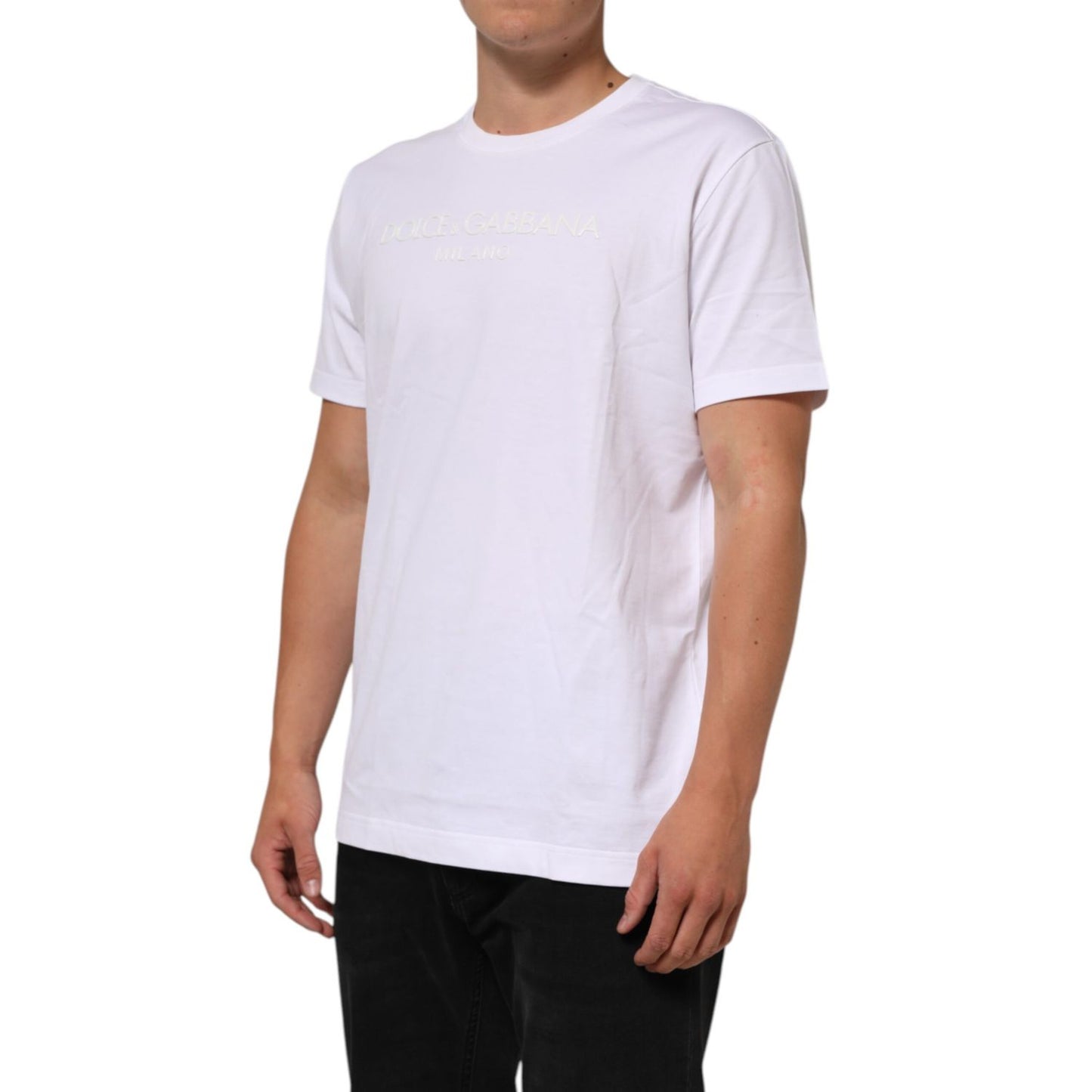 Dolce & Gabbana White Cotton Crew Neck Short Sleeves T-shirt