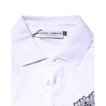 Dolce & Gabbana White Cotton DG Heart Logo Embroider T-shirt with polo collar and embroidered chest logo.