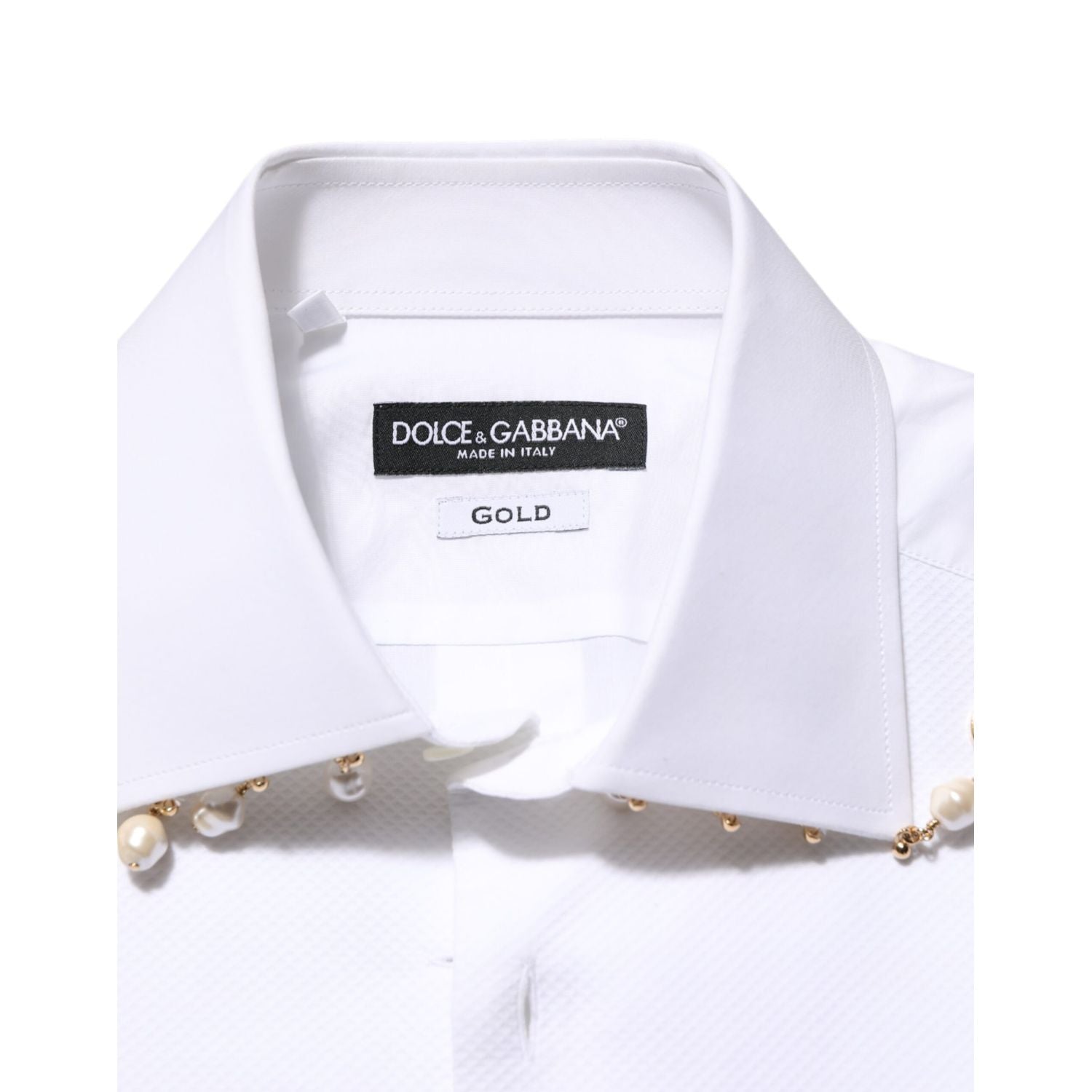 Dolce & Gabbana White Cotton DG Logo Pearl GOLD Formal Shirt