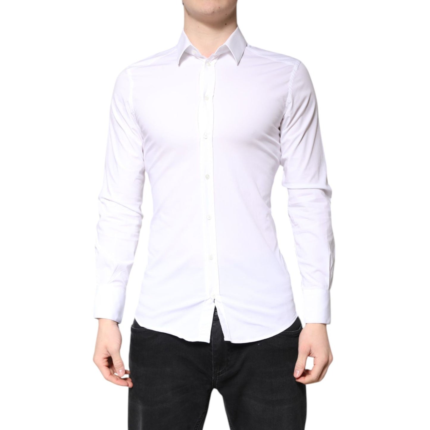 Dolce & Gabbana White Cotton GOLD Dress Formal Collared Shirt