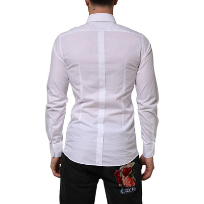 Dolce & Gabbana White Cotton GOLD Formal Men Longsleeves Shirt