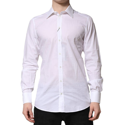 Dolce & Gabbana White Cotton GOLD Long Sleeves Formal Shirt for men with classic neck and button closure