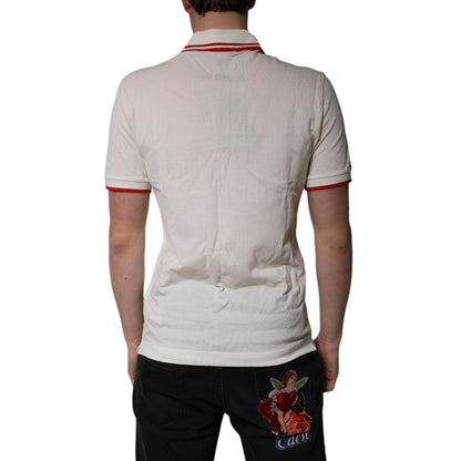 Dolce & Gabbana White Cotton Logo Collared Polo Men T-shirt
