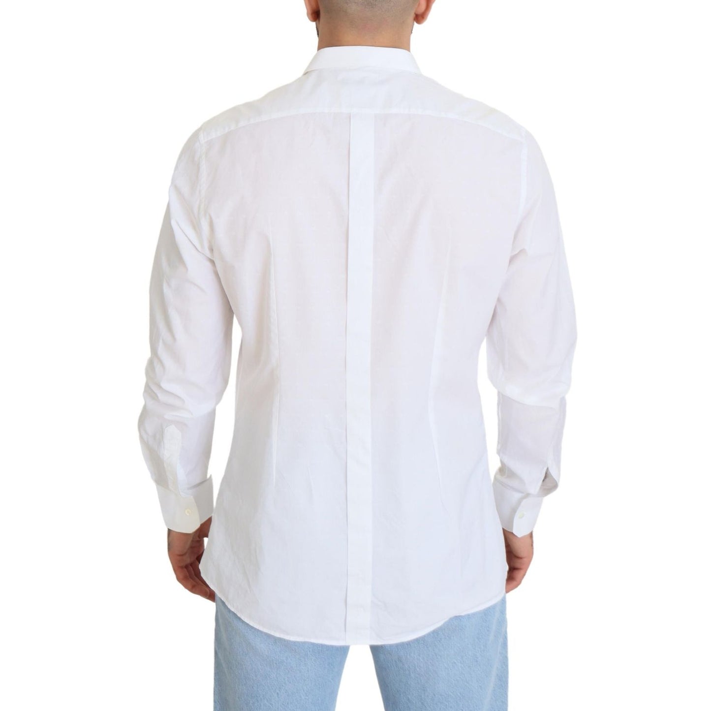 Back view of Dolce & Gabbana White Cotton Slim Fit Formal Dress GOLD Shirt, showcasing classic design and quality craftsmanship.