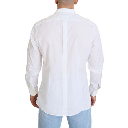 Back view of Dolce & Gabbana White Cotton Slim Fit Formal Dress GOLD Shirt, showcasing classic design and quality craftsmanship.