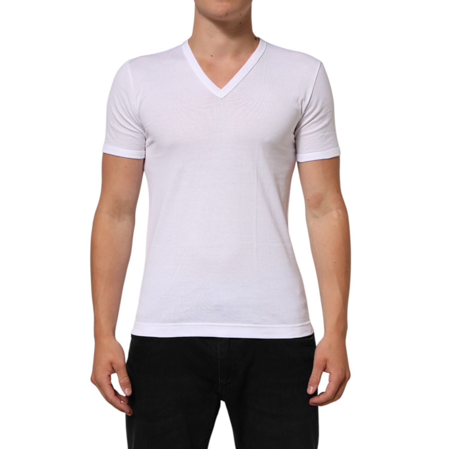 Dolce & Gabbana White Cotton V-Neck Short Sleeves T-shirt