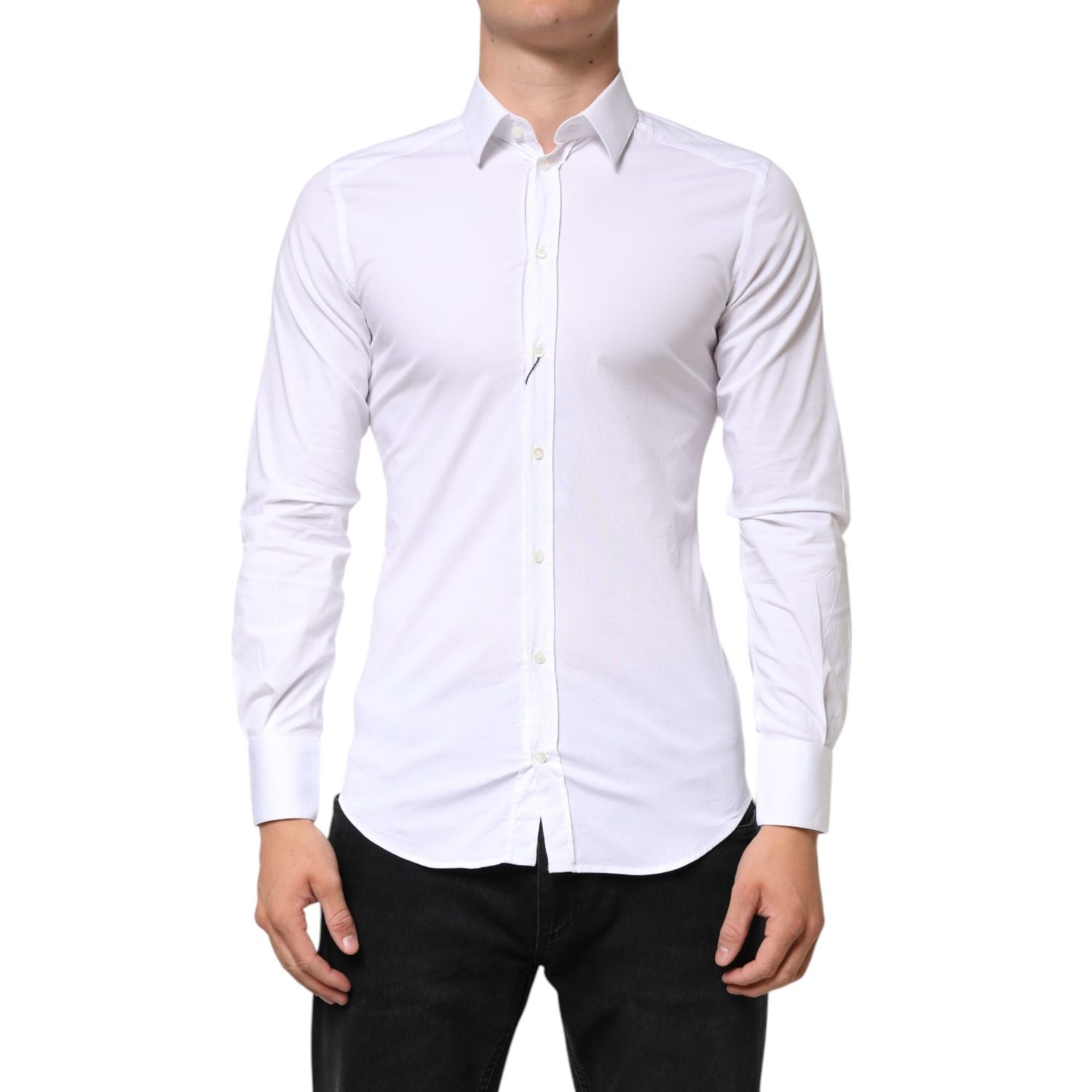 Dolce & Gabbana White GOLD Cotton Long Sleeves Dress Men Shirt