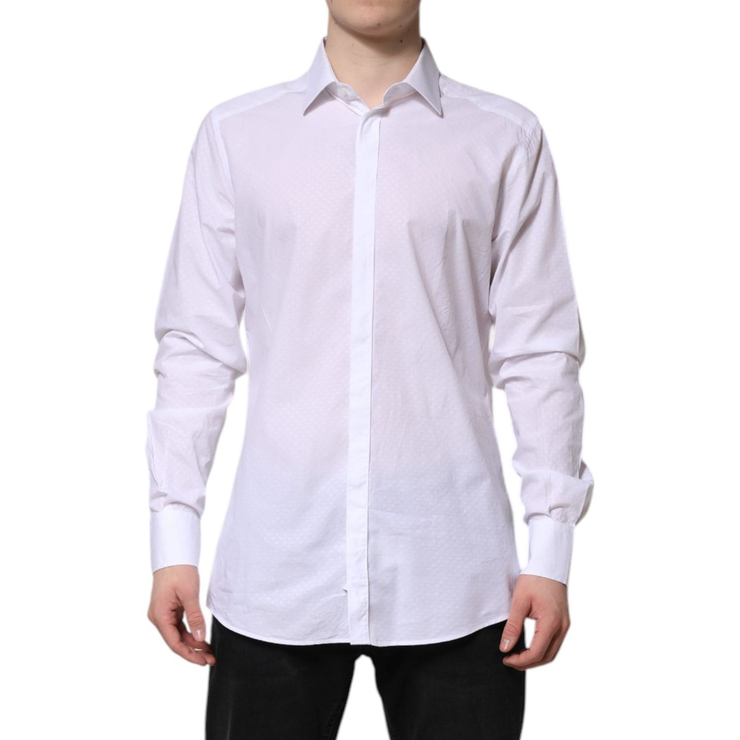 Dolce & Gabbana White GOLD Cotton Long Sleeves Formal Shirt with classic neck and button closure, slim fit design, 100% cotton.