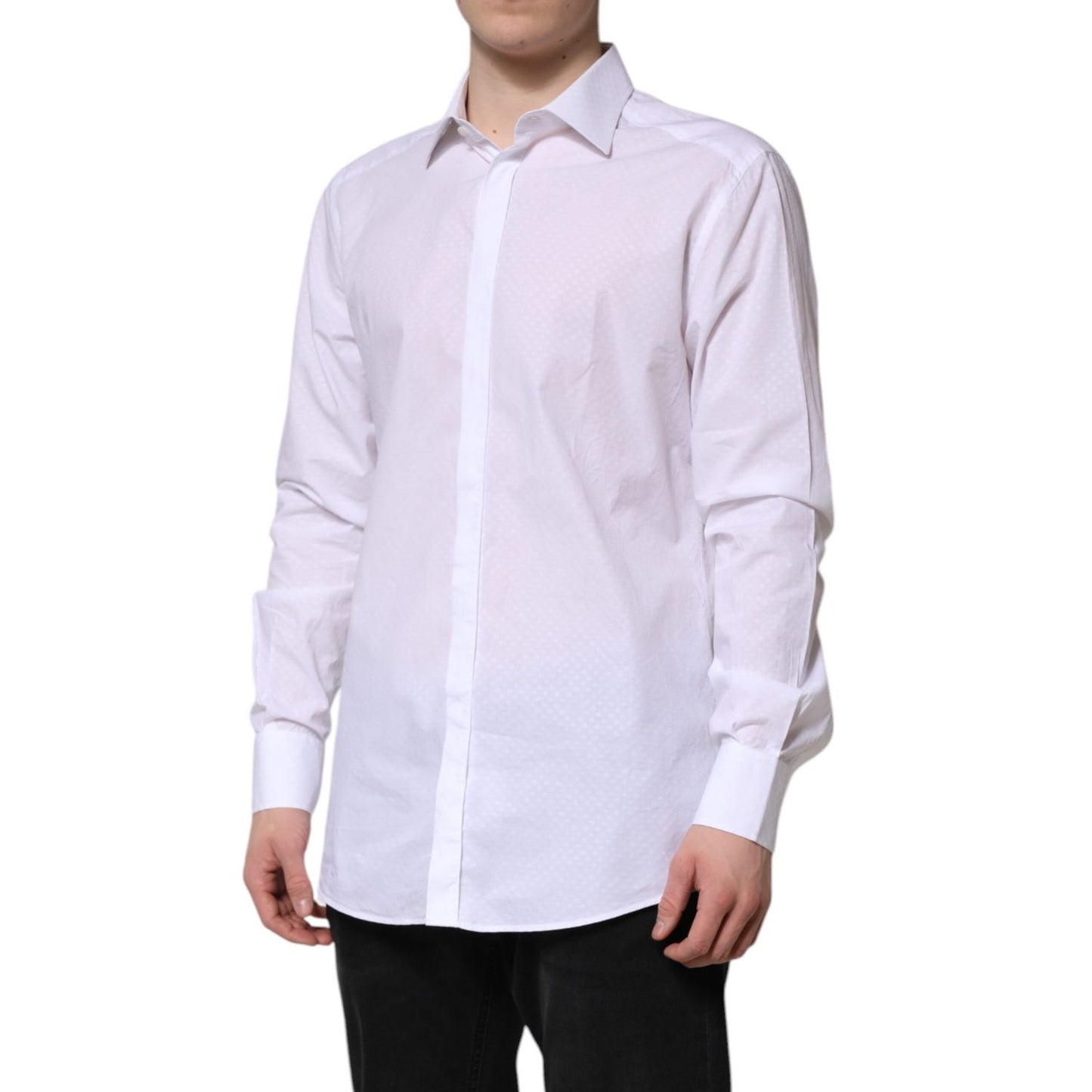 Dolce & Gabbana White GOLD Cotton Long Sleeves Formal Shirt with classic neck and button closure, 100% cotton, made in Italy.
