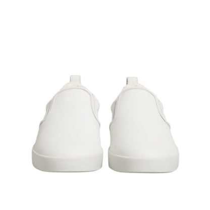 Dolce & Gabbana White Leather Low Top Slip On Sneakers Shoes