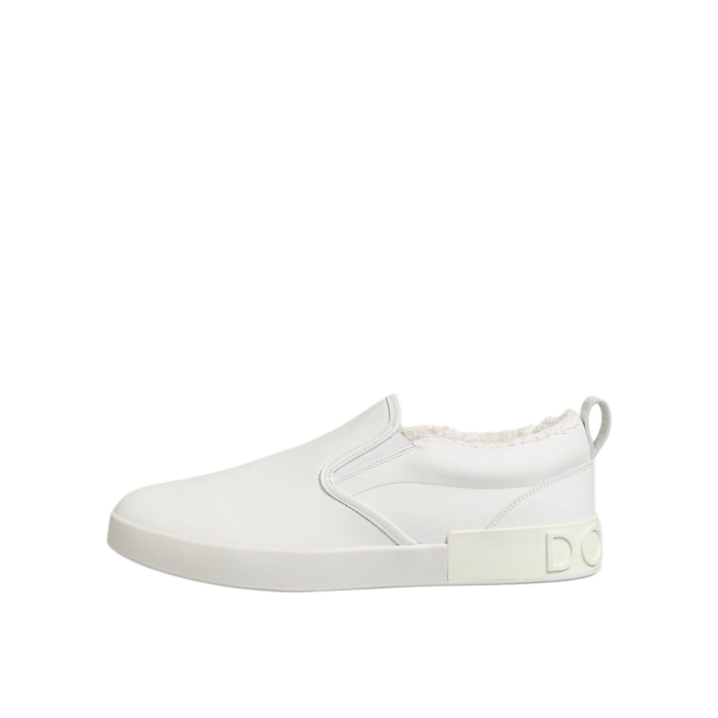 Dolce & Gabbana White Leather Low Top Slip On Sneakers Shoes