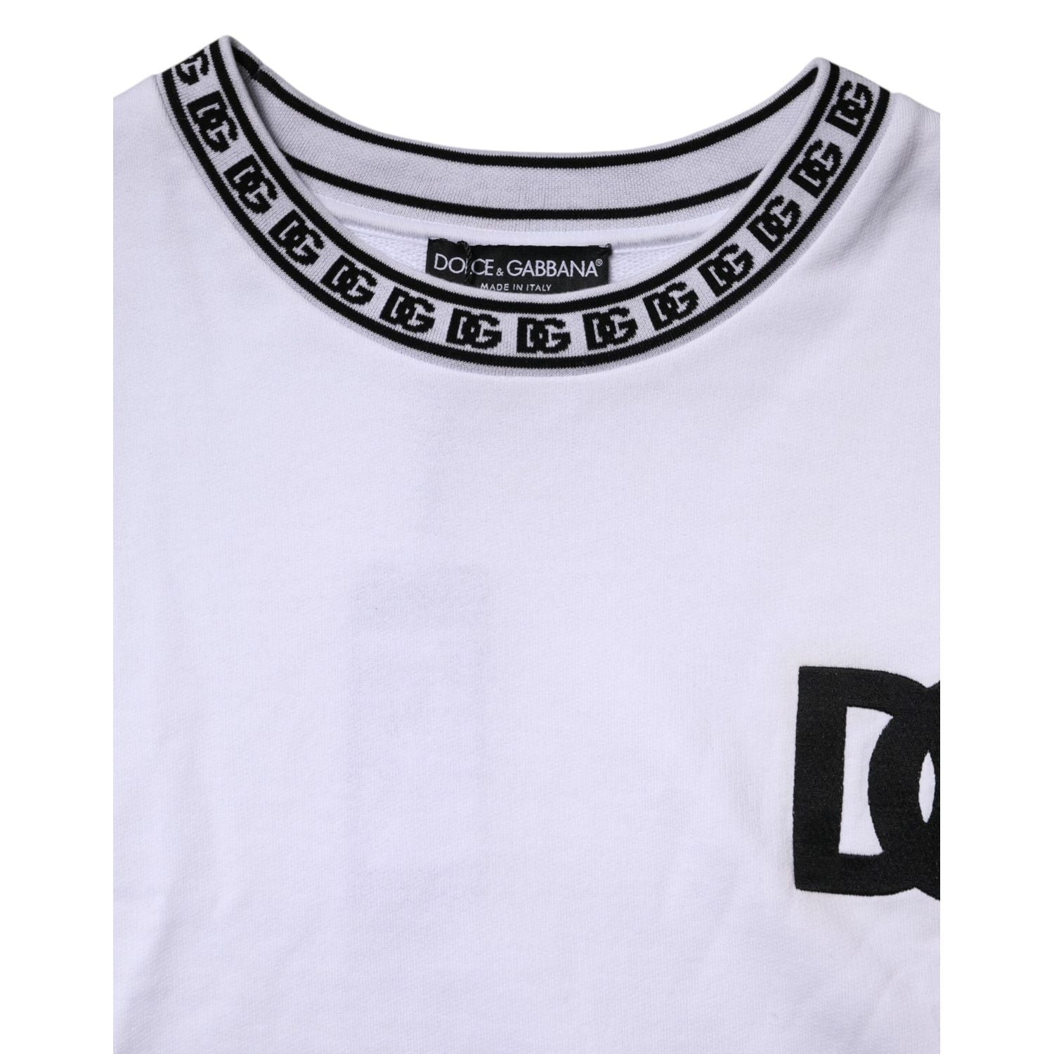 Dolce & Gabbana White Logo Cotton Crew Neck Pullover Sweater